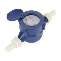 a blue and white water meter is shown on a white background with clippings