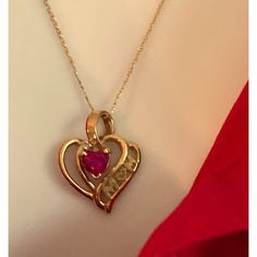 This Beautiful Necklace Is Th Perfect Gift For Mom. It Is 10k Gold, Has A Heart Shaped Ruby And A Small Diamond. It Is Etched With “Mm” And Comes With A 10k Gold 18” Chain And A Velvet Gift Box. The Ruby Is Approximately 4 Mm At The Top. The Pendant Is 3/4” Long And 1/2” Wide At The Top. Necklace Heart, Perfect Gift For Mom, Beautiful Necklace, 10k Gold, A Heart, Gift For Mom, Heart Necklace, Red Gold, Beautiful Necklaces