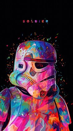 a star wars poster with the character stormtrooper on it's face and purple background