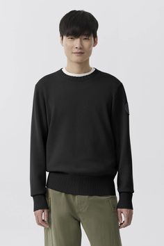 The Rosseau Crewneck Sweater is knit with seasonally appropriate Merino Wool for its breathability and soft hand feel. It has a classic crew neck with rib-knit cuffs, collar and hem. Men Parka, Latest Sweater, Baby Outerwear, Long Parka, Mens Parka, Jacquard Sweater, Quarter Zip Sweater, Half Zip Sweaters, Feel It