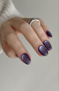 Purple Magnetic Nails, Purple Cat Eye Nails Short, Velvet Nails Design, Cat Eye Summer Nails 2024, Dark Purple Cateye Nails, Purple Fall Nails 2024, Nail Designs Trends, Dark Purple Iridescent Nails, Best Nail Designs