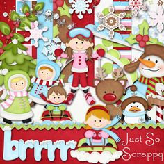 a christmas scrapbook page with snowmen and children