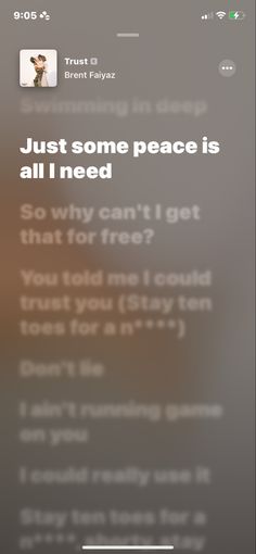 an iphone screen with the text just some peace is all i need so why can't i get that for free?