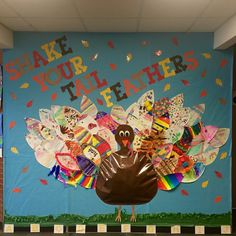 a bulletin board with a turkey on it