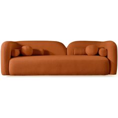 an orange couch sitting on top of a white floor