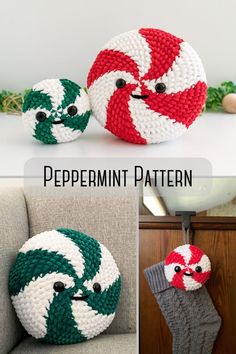 crocheted peppermint pattern for christmas ornament balls and mittens