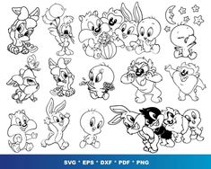 cartoon characters with different expressions and sizes to color on the image is shown in black and white