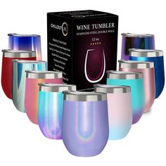 six wine tumblers are shown in front of a box and the packaging is empty