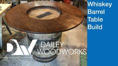 the barrel table is being built with woodwork