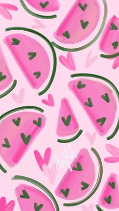 watermelon slices and hearts on a pink background