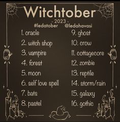 the witch's wish list is written in white on a blackboard with spider web