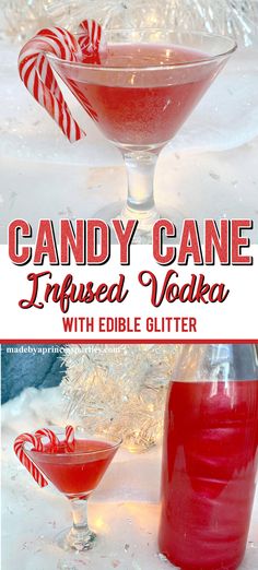 candy cane infused vodka with edible glitter