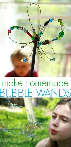 Make Homemade Bubble Wands Beltane Activities, Homemade Bubble Wands, Mfw Kindergarten, Bubble Recipe, Homemade Bubbles, Bubble Maker, Homemade Slime, Bubble Wands, Blowing Bubbles