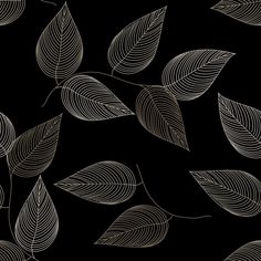 a black background with white leaves on it