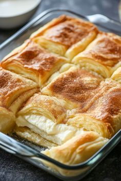 a casserole in a glass dish on a table