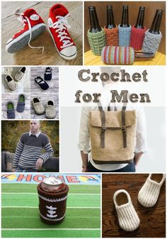 crochet patterns for men with pictures of shoes, bags and purses on them