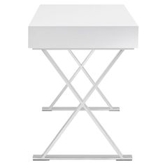 a white side table with metal legs and a square top on an isolated white background