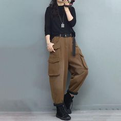 Comfortable, One of Kind. Tapered online shop,|Hand Wash|Winter|One Size|Black|Coffee|Button|Straight Leg|Female|Full Length|Rivert|Solid Color|Cotton|Street Tomboy Corporate Outfits, Androgynous Fashion Women Classy, Non Binary Femme Fashion, High Waist Winter Cargo Pants With Cargo Pockets, Baggy Khaki Bottoms For Winter, High Waist Cargo Pants With Pockets For Winter, High Waist Winter Pants With Pockets, High-waist Cargo Pants With Side Pockets For Winter, Wide Leg Cargo Pants With Side Pockets For Winter