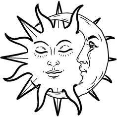 the sun and moon face are drawn in black ink