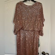 Beautiful Blu Sage Rose Gold Colored Sequined Dress. Size 16 Nwt Long Sleeve Sparkle Dress, Petite Formal Dresses, Sage Dresses, Sage Dress, Black Short Sleeve Dress, Lace Evening Gowns, Dot Print Dress, Abstract Dress, Floral Halter Dress