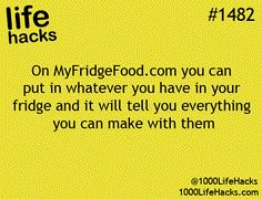 Life Hacks For Home, Fridge Food, Cooking Meals, Best Hacks, Recipe Generator, Making Life Easier