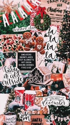 a collage of christmas related items and typographs