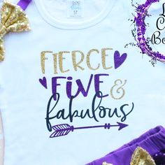 Five And Fabulous, Toddler Birthday Outfit, 5th Birthday Girls, Purple Headband, Princess Theme Birthday, 5th Birthday Party Ideas, Toddler Birthday Party, Purple Headbands, Puff Sleeve Shirt