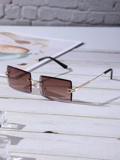 Embellished   Women Accessories Brown Glasses, Purple Coffee, Rose Gold Sunglasses, Shield Sunglasses, Rimless Sunglasses