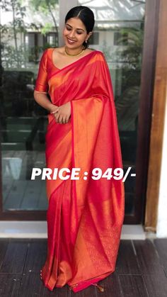 Exclusive Banarasi Silk Saree Indian Bollywood designer saree for wedding Whatsapp Us +919714952817  •   • PRODUCT DETAILS  Design Details:                 🔱 *KP - 4040* 🔱  *FABRIC : SOFT LICHI SILK CLOTH.*  *DESIGN : BEAUTIFUL RICH PALLU & JACQUARD WORK ON ALL OVER THE SAREE.*  *BLOUSE : CONTRAST HEVY BROCADE BLOUSE.*   😍 *PRICE ONLY  :  949/-* 😍   ➡️ *100% BEST QUALITY* ⬅️  👌 *Once Give Opportunity , Coustomer Satisfaction Is Our Goal* Red Wedding Saree, Saree Outfits, Red Silk Saree, Onam Outfits, Indian Bride Photography, Indian Bride Photography Poses, Elegant Sarees, Glamorous Saree