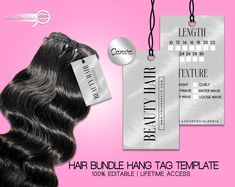 hair bundle hang tag template with clip in on pink backgroung background for sale