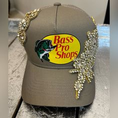 Brand New! Custom Bass Pro Shops Bling Hat! Tan!