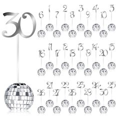 an image of a disco ball and numbers for the birthday cake topper set on a white background