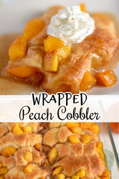 easy peach cobbler dumplings with whipped cream on top