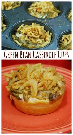 the green bean casserole cups have been made in muffin tins