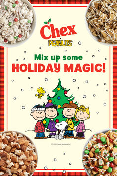 an advertisement for holiday magic with peanuts and christmas treats in front of the sign that says, mix up some holiday magic