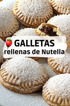 several pastries on a plate with the words galetass rellenas de nutella