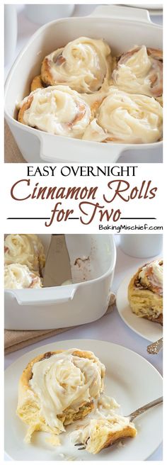 an easy overnight rolls recipe with cream cheese frosting in a casserole dish