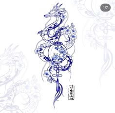 Dragon Arm Tattoo Design, Blue Dragon Tattoo, Blue Ink Tattoos, Cute Thigh Tattoos, Tattoo Japanese Style, Henna Tattoo Designs Arm, Dragon Tattoo Art, Japanese Dragon Tattoo, Dragon Tattoo For Women