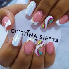 Bright Nails, Pink Nail, Square Acrylic Nails