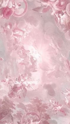 an abstract painting with pink and white colors