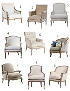 the different types of chairs are shown in this image, including one for each chair