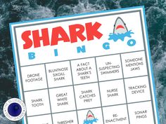 a shark game with words and pictures on it