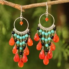 Thai Beaded Carnelian Chandelier Earrings - Ginger Ruffles | NOVICA Chandelier Earrings Diy, Pearl Strands Necklace, Earrings Ideas, Earrings Chandelier, Earrings Inspiration, Handcrafted Earrings, Jewelry Business, Diy Earrings, Hook Earrings