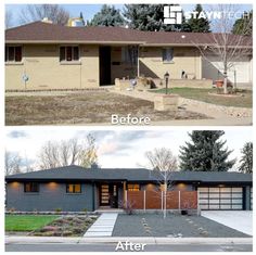 before and after photos of a home in denver, co with the front yard removed