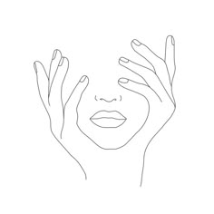 a woman's face with hands over her eyes