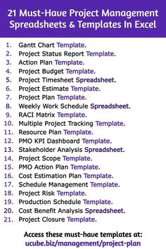 the 21 must - have project management spreadsheets and templates in excel chart