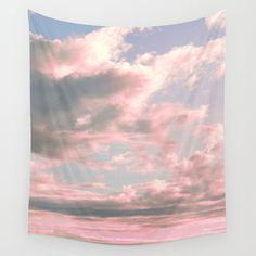 pink and blue sky with clouds wall tapestry