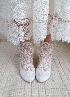 Compliment your spiritual wedding with these personalized lace bridal shoes. Floral lace embellishment with pearls ans sparkly beads create a beuatiful contrast with the smooth crepe fabric of these wedding shoes 2" Block heels promise to keep you comfortable, even on rocky terrain or grass garden. Bridal Boots Simple, Low Heel Bridal Shoes Elegant, Wedding Shoes Bride Comfortable Wedge, Custom Bridal Shoes, Bridal Boots Elegant, Closed Toed Wedding Heels, Elegant Low Heel Wedding Shoes With Lace Trim, Elegant Low Heel Lace Wedding Shoes, Lace Low Heel Wedding Shoes