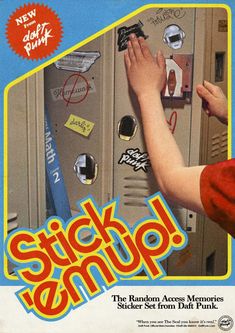 an advertisement for stick em up, with hands reaching into a machine that says stick em up