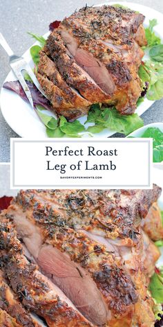 the perfect roast leg of lamb on a plate with lettuce